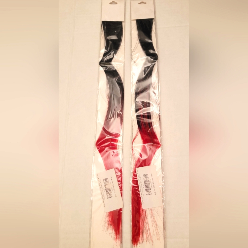 💗 (2) Nwt Black To Red Synthetic Hair Extensions